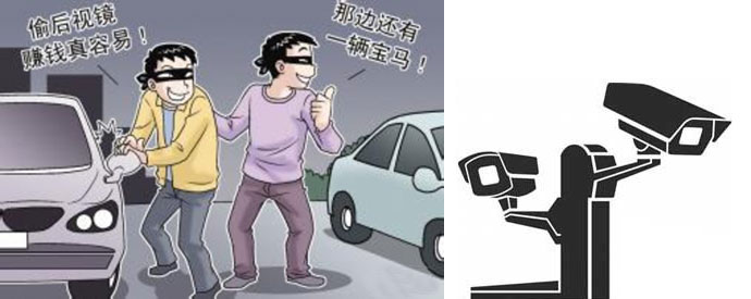 停車場監控記錄小賊偷后視鏡全過程